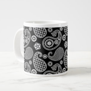 Taza De Café Gigante Patrón paisley, negro y blanco