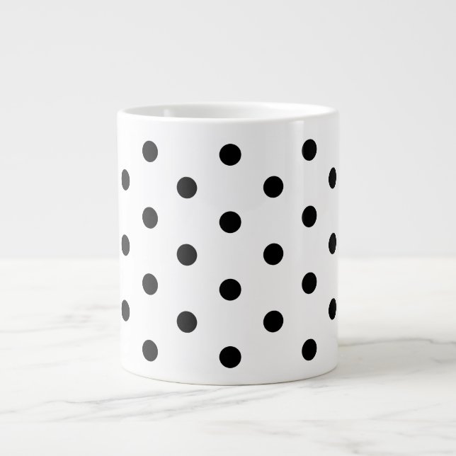 Taza De Café Gigante Patrón retro de puntos de polka blancos y negros (Frente)