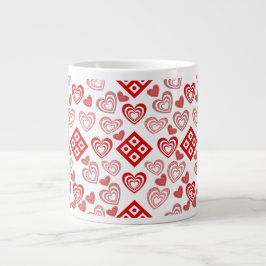 Taza De Café Gigante Patrón rosa, rojo y blanco de amor el día de San V