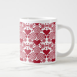 Taza De Café Gigante Patrón rosa, rojo y blanco de amor el día de San V