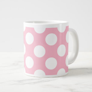 Taza De Café Gigante Patrón rosado de los puntos de polka grandes de la