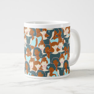 Taza De Café Gigante Patrón sin fisuras con chicas negros y chicas blan