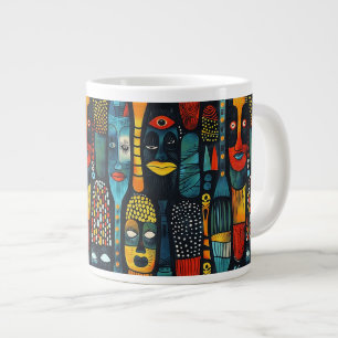 Taza De Café Gigante Patrón tribal africano con ídolos.