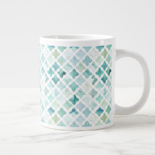 Taza De Café Gigante Patrón turquesa pintado a mano