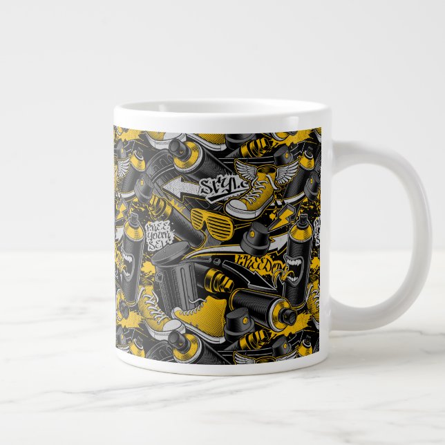 Taza De Café Gigante Patrón urbano del graffiti retro (Derecha)