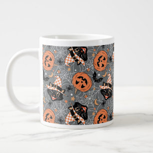 Taza De Café Gigante Patrón Vintage de gatos y calabazas de Halloween