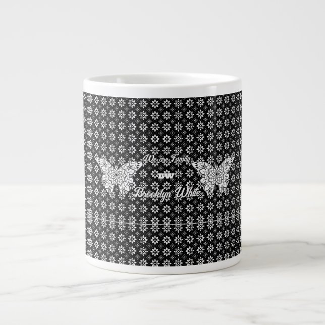 Taza De Café Gigante PatrónMandala Mariposa blanca y negra personalizad (Frente)