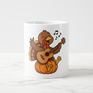 Taza De Café Gigante Pavo de Acción de Gracias lindo con guitarra
