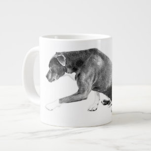 Taza De Café Gigante Paw Educada—Mezcla de Pitbull Monocroma