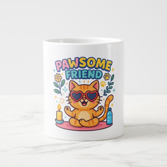 Taza De Café Gigante Pawsome Friend Because Every Cat Deserves Love  (Frente)