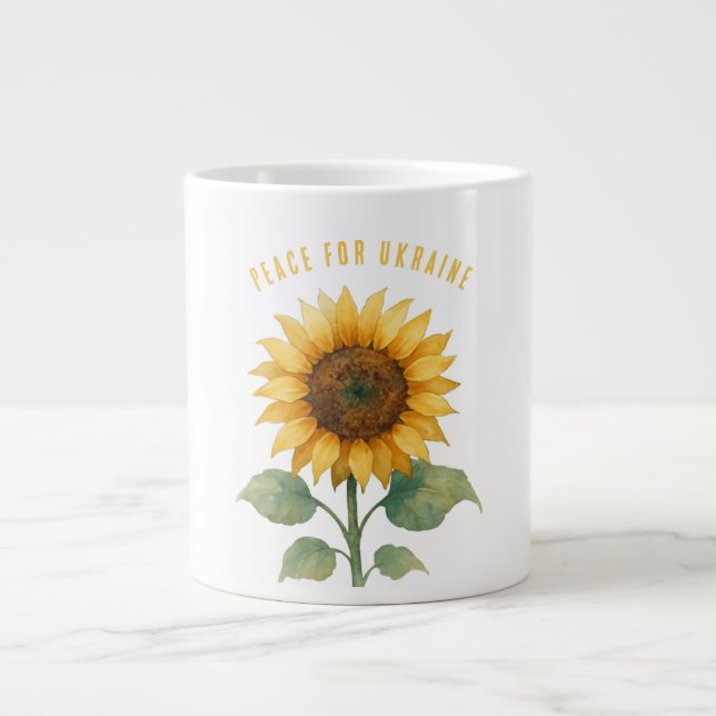 Taza De Café Gigante Paz para Ucrania. Símbolo girasol de Paz. Jarra (Frente)