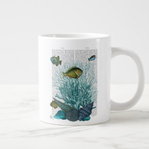Taza De Café Gigante Peces, conchas azules y corales