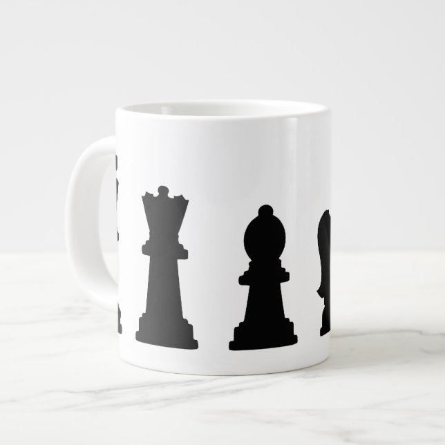 Taza De Café Gigante Pedazos de ajedrez negros en blanco (Izquierda)