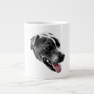 Taza De Café Gigante Pegatina Pitbull Mix Red Tongue Retrato Mug