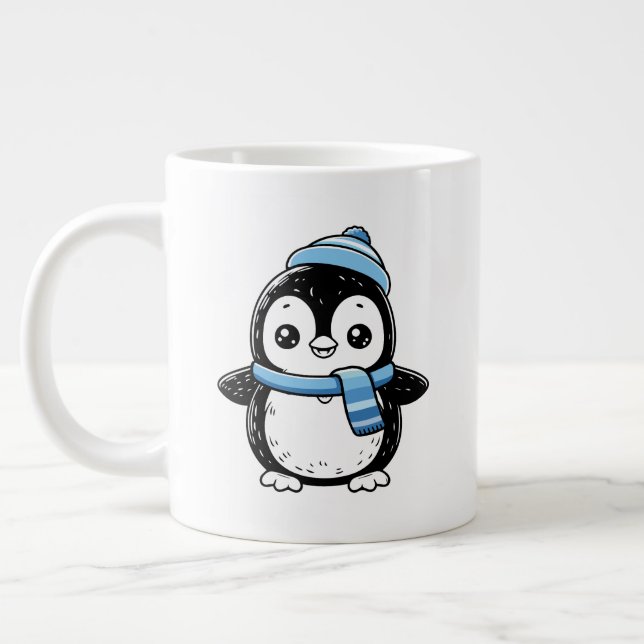 Taza De Café Gigante Penguin Mug Cute Winter  | Penguin with Hat and Sc (Izquierda)