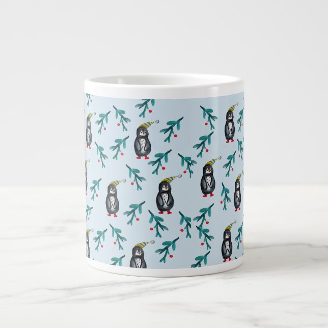 Taza De Café Gigante Penguins Christmas Art (Frente)