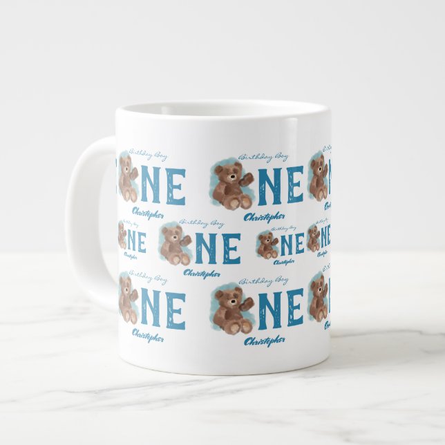Taza De Café Gigante Pequeña acuarela Oso lindo animal primer cumpleaño (Izquierda)