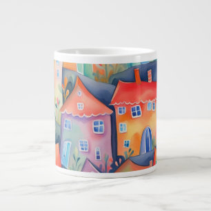 Taza De Café Gigante Pequeñas casas pasteles de color suave, de color p