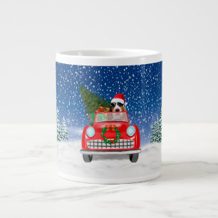 Taza De Café Gigante Perro Basset Hound conduciendo un coche en Navidad