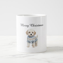 Taza De Café Gigante Perro blanco en Navidades de suéter azul