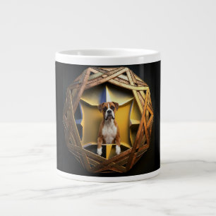 Taza De Café Gigante Perro Boxer Marrón y Blanco en un Marco Futurista
