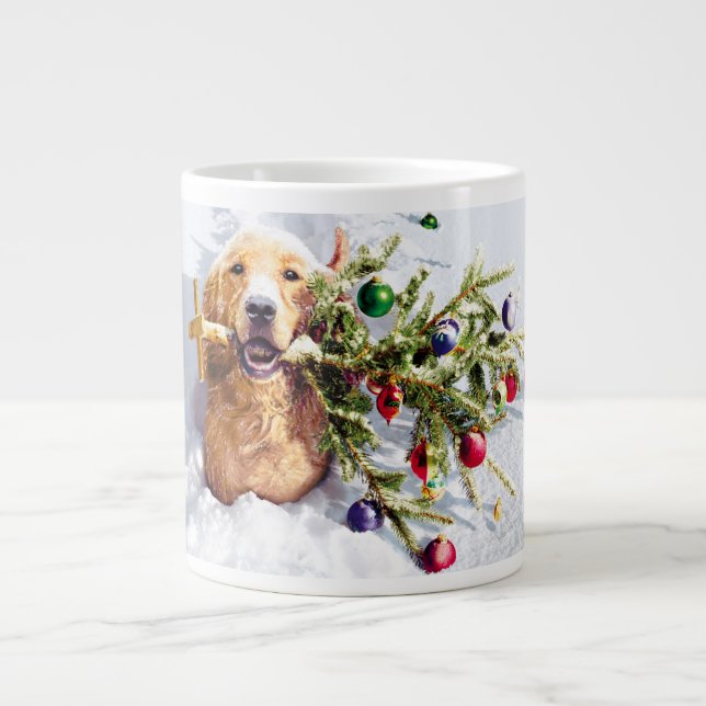 Taza De Café Gigante Perro con árbol en nieve (Frente)
