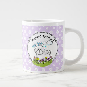 Taza De Café Gigante Perro frito de Bichon primavera con flores - lindo