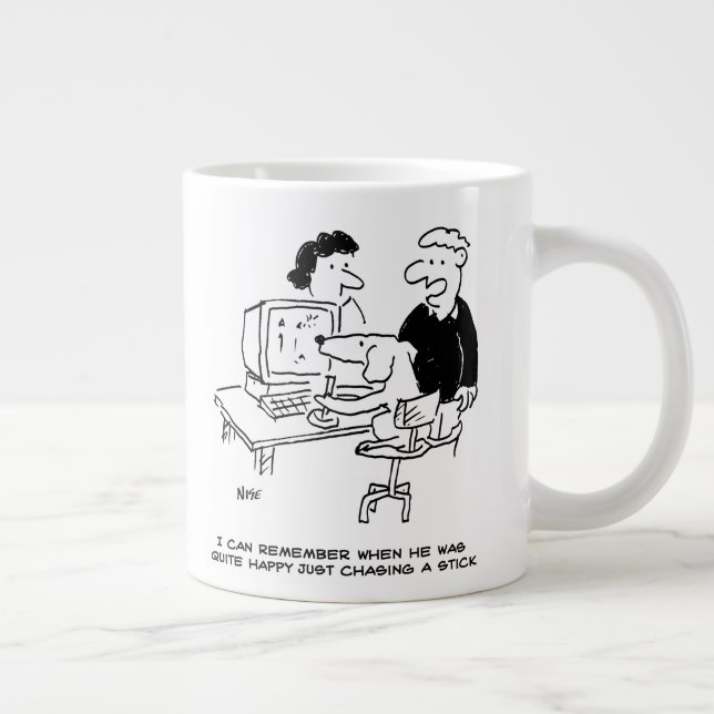 Taza De Café Gigante Perro jugando juegos de computadora. Divertido (Derecha)