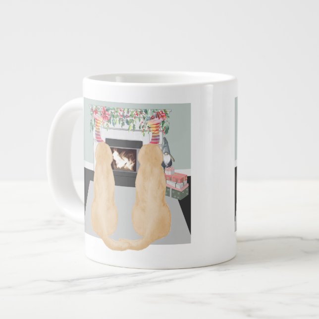 Taza De Café Gigante Perros De Labrador Amarillo En Escena De Chimenea  (Izquierda)
