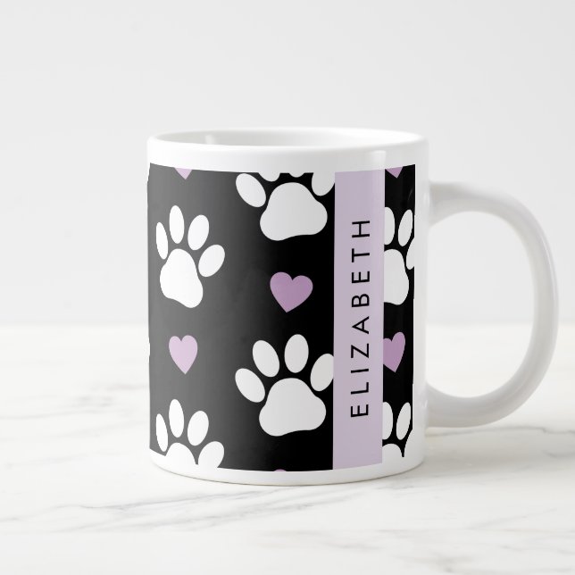 Taza De Café Gigante Perros, Manos Blancas, Corazones Lilac, Tu Nombre (Derecha)