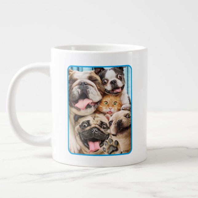 Taza De Café Gigante Perros y una foto de grupo de gatos (Izquierda)
