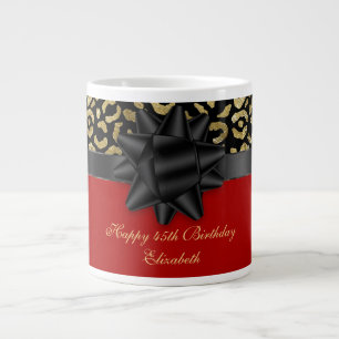 Taza De Café Gigante Personaliza Cumpleaños Estampado Leopardo Rojo Neg