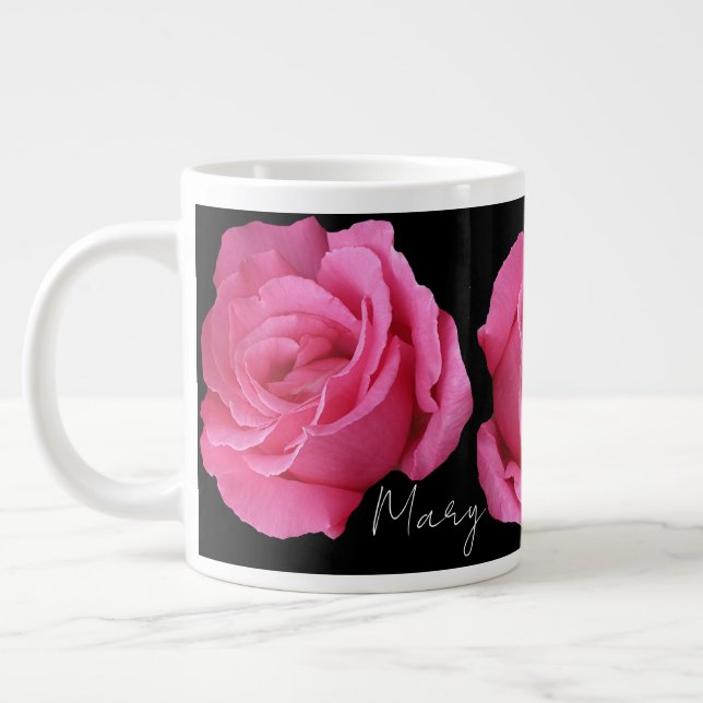 Taza De Café Gigante Personalizable Mary bonito rosa rosa floral (Izquierda)