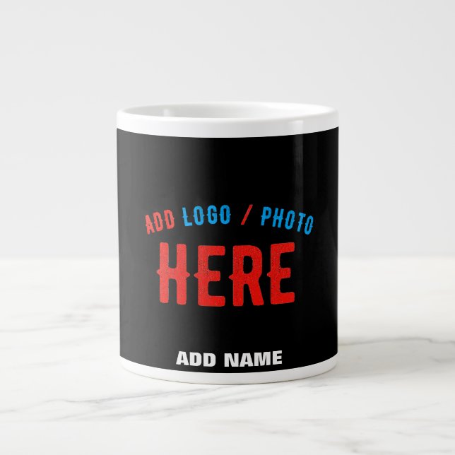 TAZA DE CAFÉ GIGANTE PERSONALIZABLE MODERNO ESTILO NEGRO VERIFICADO MAR (Frente)
