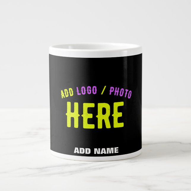 TAZA DE CAFÉ GIGANTE PERSONALIZABLE MODERNO ESTILO NEGRO VERIFICADO MAR (Frente)