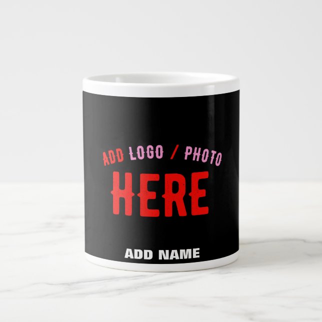 TAZA DE CAFÉ GIGANTE PERSONALIZABLE MODERNO ESTILO NEGRO VERIFICADO MAR (Frente)