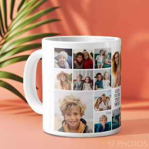 Taza De Café Gigante Personalizado 17 Collage de fotos - Negro - blanco