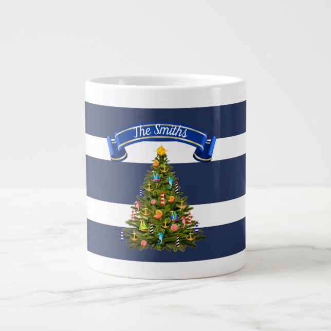 Taza De Café Gigante Personalizado de árbol de Navidad náutico (Frente)