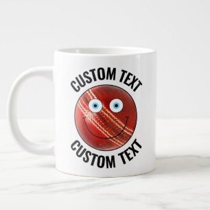 Taza De Café Gigante Personalizado de bolas de críquet - Cara feliz y t