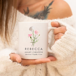 Taza De Café Gigante Personalizado de enero de Carnations Flor