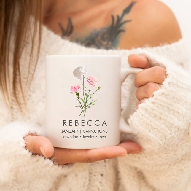 Taza De Café Gigante Personalizado de enero de Carnations Flor (Subido por el creador)