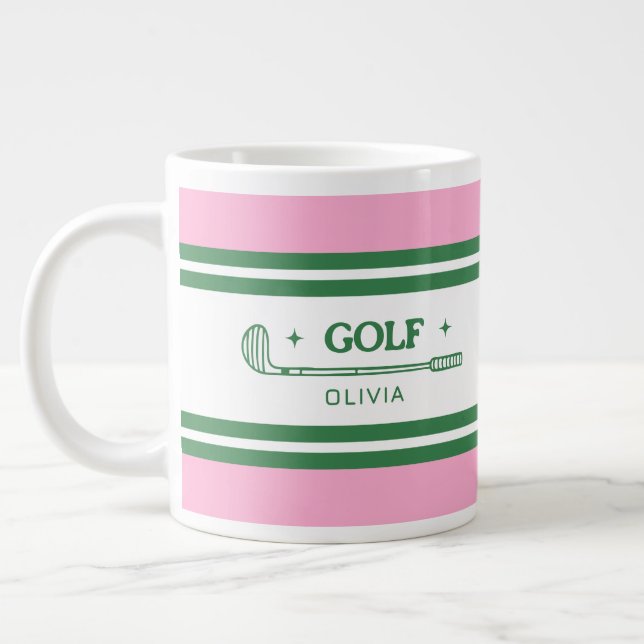 Taza De Café Gigante Personalizado de golf rosa y verde personalizado (Izquierda)