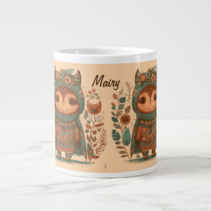 Taza De Café Gigante Personalizado de lechuza floral cute boho
