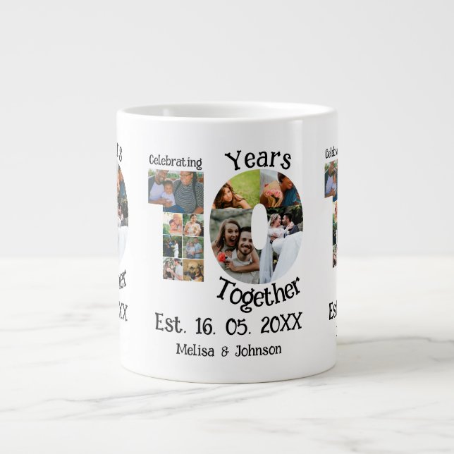 Taza De Café Gigante Personalizado décimo aniversario del boda 11 colla (Frente)