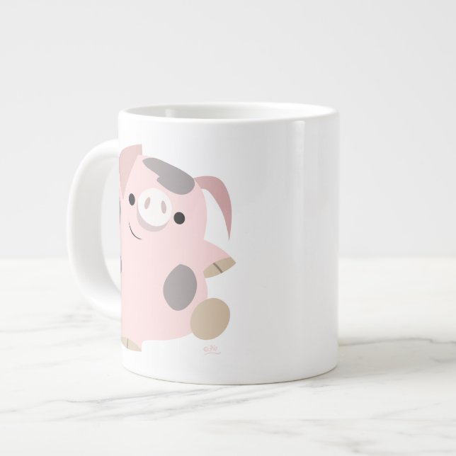 Taza De Café Gigante Personalizado lindo bailando cerdo Jumbo Mug (Izquierda)