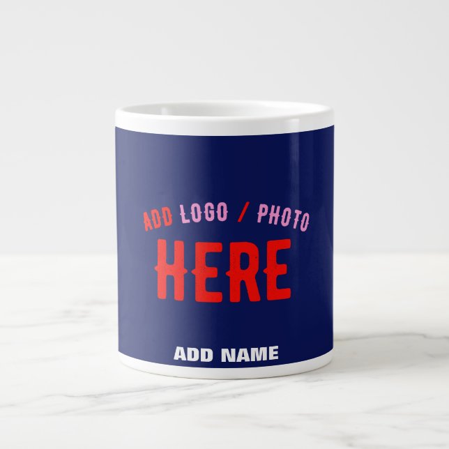 TAZA DE CAFÉ GIGANTE PERSONALIZADO MODERNO ELEGANTE NAVY AZUL VERIFICAD (Frente)