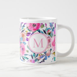 Taza De Café Gigante Personalizado Monograma Floral rosa