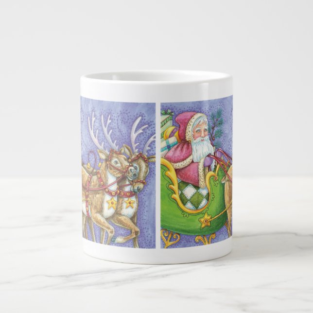 Taza De Café Gigante Personalizado Navidades Santa Claus Sleigh Reindee (Frente)