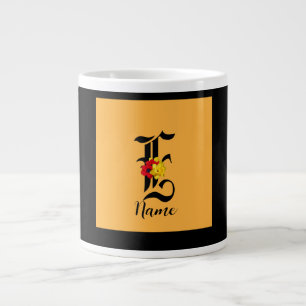 Taza De Café Gigante Personalizar Monograma E Floral Negro Naranja    