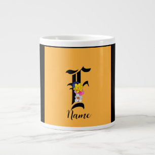 Taza De Café Gigante Personalizar Monograma F Floral Negro